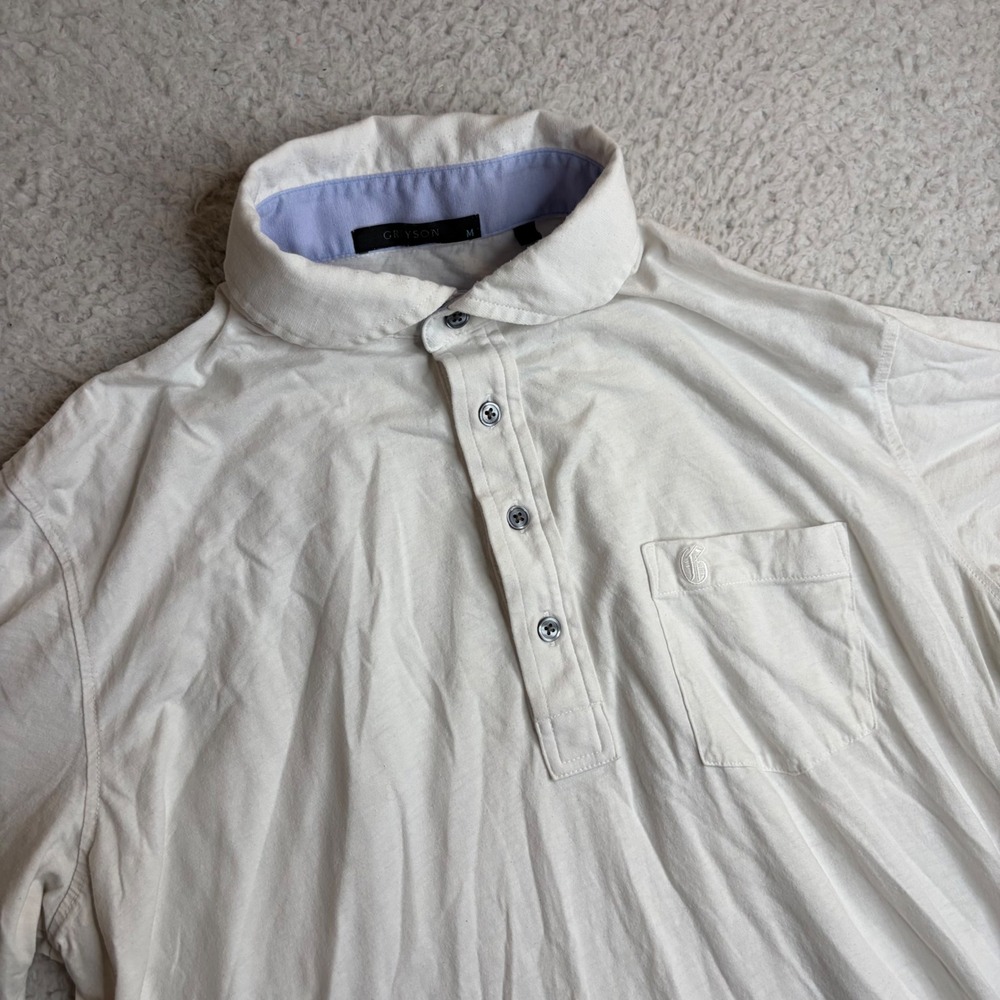Greyson Mens Pima Cotton Blend Short Sleeve Polo Shirt White Size M Pocket Logo